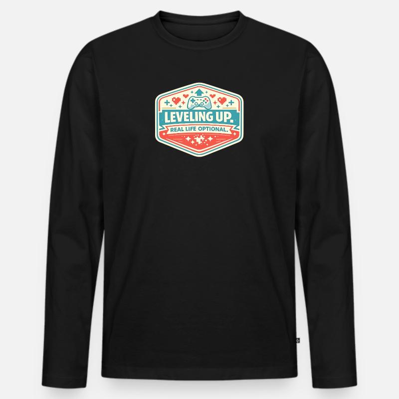 Level Up – Real Life Optional - Männer Premium Bio Langarmshirt - Schwarz