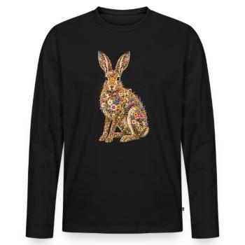 Blumenhase | Floraler Feldhase aus Wildblumen - Männer Premium Bio Langarmshirt - Schwarz - Vorne - Nico (187cm)