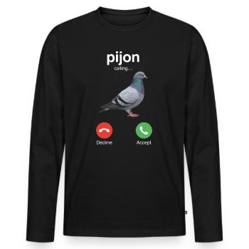 Pijon Calling Écran de pigeon drôle par hasard - T-shirt manches longues Premium bio Homme - noir - Devant - Nico (187cm)