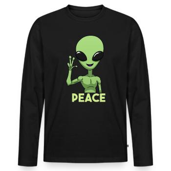 Peace Alien Friedenszeichen - Männer Premium Bio Langarmshirt - Schwarz - Vorne - Nico (187cm)