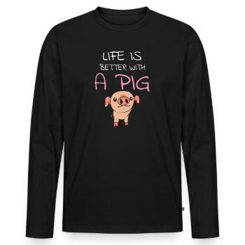 PIG OWNER / PIG FARMER: Life With A Pig - Männer Premium Bio Langarmshirt - Schwarz - Vorne - Nico (187cm)