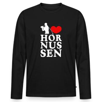 I love Hornussen Shirt - Männer Premium Bio Langarmshirt - Schwarz - Vorne - Nico (187cm)