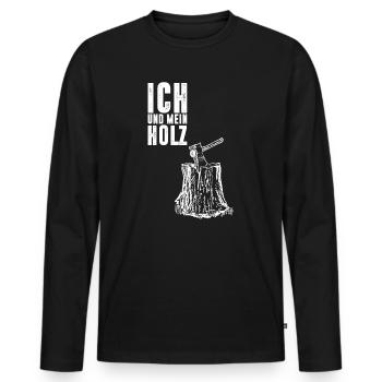 Ich und mein Holz Holzfäller - Männer Premium Bio Langarmshirt - Schwarz - Vorne - Nico (187cm)
