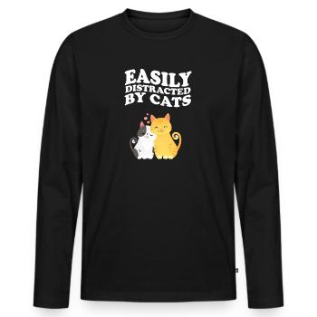 Easily Distracted By Cats Cat Saying - Men's Premium Organic Long Sleeve Shirt - black - Front - Nico (187cm)