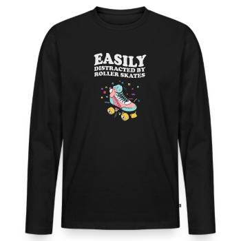 Easily Distracted By Roller Skates Rollschuh Retro - Männer Premium Bio Langarmshirt - Schwarz - Vorne - Nico (187cm)