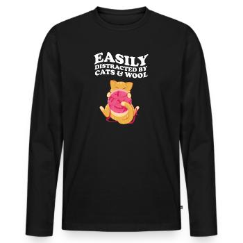 Easily Distracted By Yoga & Wool Katze Stricken - Männer Premium Bio Langarmshirt - Schwarz - Vorne - Nico (187cm)