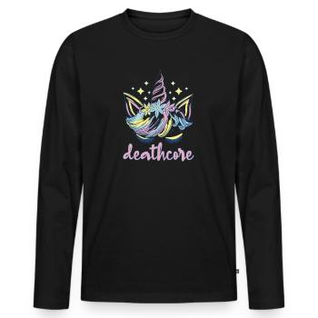 Lustig Deathcore Einhorn Metalhead - Männer Premium Bio Langarmshirt - Schwarz - Vorne - Nico (187cm)