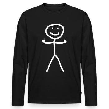 Stickman avec doigt coquin - T-shirt manches longues Premium bio Homme - noir - Devant - Nico (187cm)