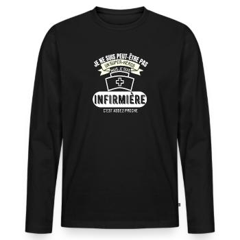 Infirmière et super héro cadeau humour - T-shirt manches longues Premium bio Homme - noir - Devant - Nico (187cm)