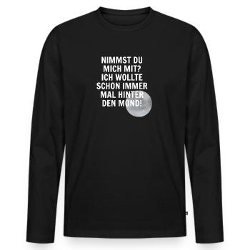 Hinter dem Mond Redewendung - Männer Premium Bio Langarmshirt - Schwarz - Vorne - Nico (187cm)