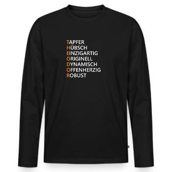 Theodor Name Geschenk - Männer Premium Bio Langarmshirt - Schwarz - Vorne - Nico (187cm)