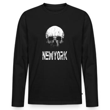 NEW YORK SKULL - Men's Premium Organic Long Sleeve Shirt - black - Front - Nico (187cm)