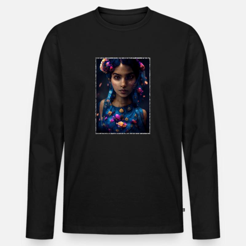 Wunderschönes farbenfrohes Blumenmädchen - Männer Premium Bio Langarmshirt - Schwarz