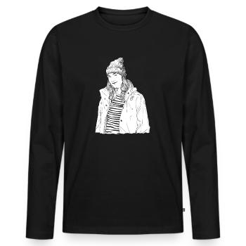 Nordsee Frau Nerd Typisch Geschenkidee - Männer Premium Bio Langarmshirt - Schwarz - Vorne - Nico (187cm)