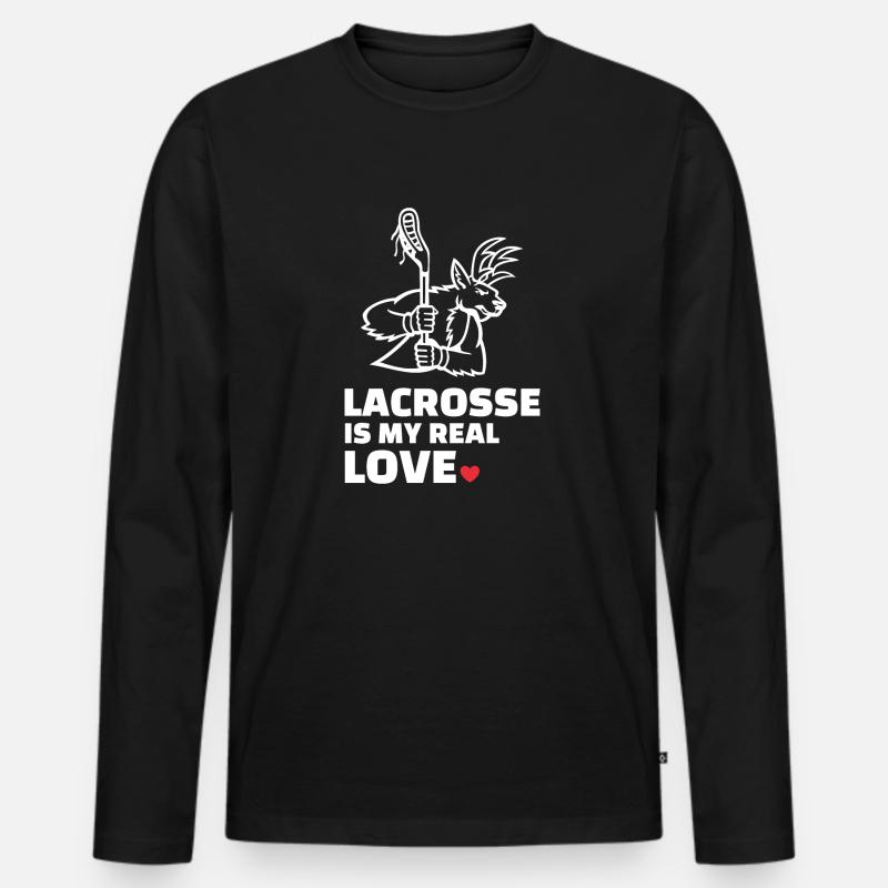 Ich Liebe Lacrosse - Männer Premium Bio Langarmshirt - Schwarz