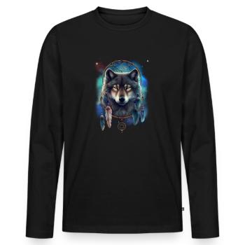 Wolf Space Dream Catcher Plumes spirituelles Wolf - T-shirt manches longues Premium bio Homme - noir - Devant - Nico (187cm)