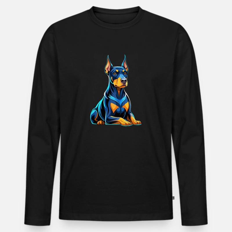 Dobermann sitzend mit Hundeblick - Männer Premium Bio Langarmshirt - Schwarz
