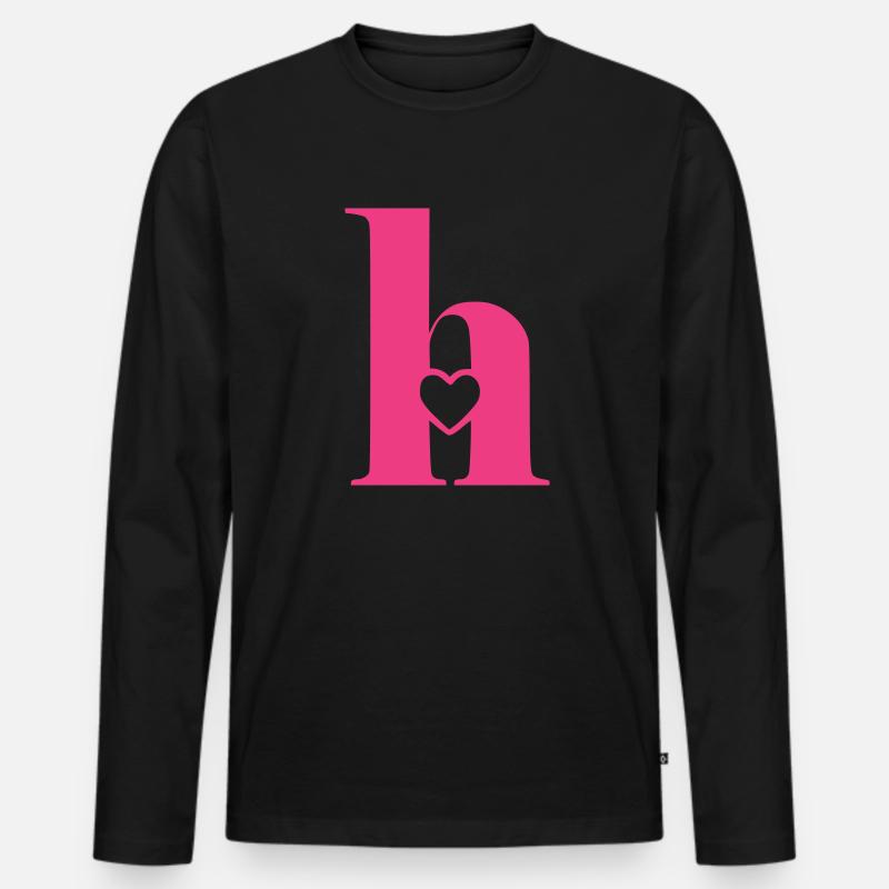 Buchstabe h Anfangsbuchstabe mit Herz - Männer Premium Bio Langarmshirt - Schwarz