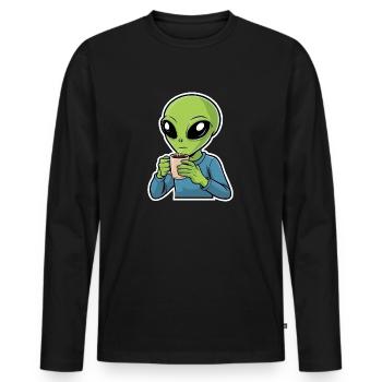 Alien with Coffee - Men's Premium Organic Long Sleeve Shirt - black - Front - Nico (187cm)