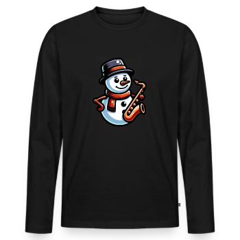 Un bonhomme de neige joue du saxophone - T-shirt manches longues Premium bio Homme - noir - Devant - Nico (187cm)