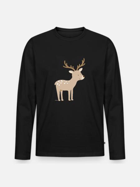 Hirsch - Männer Premium Bio Langarmshirt - Schwarz