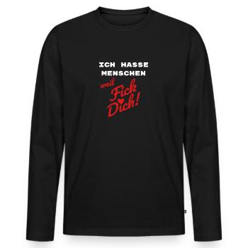Ich hasse Menschen - Männer Premium Bio Langarmshirt - Schwarz - Vorne - Nico (187cm)