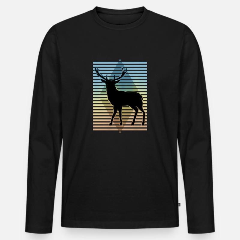 Hirsch - Männer Premium Bio Langarmshirt - Schwarz