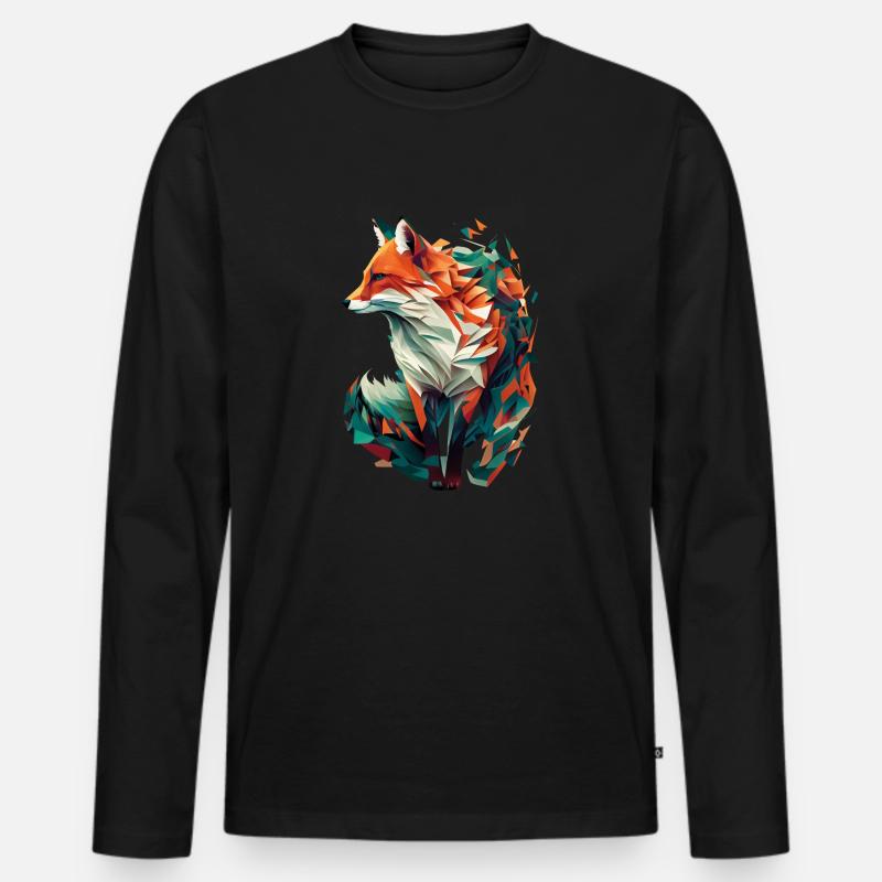 Fuchs Artwork Polygon Origami Orange Grün Edel - Männer Premium Bio Langarmshirt - Schwarz