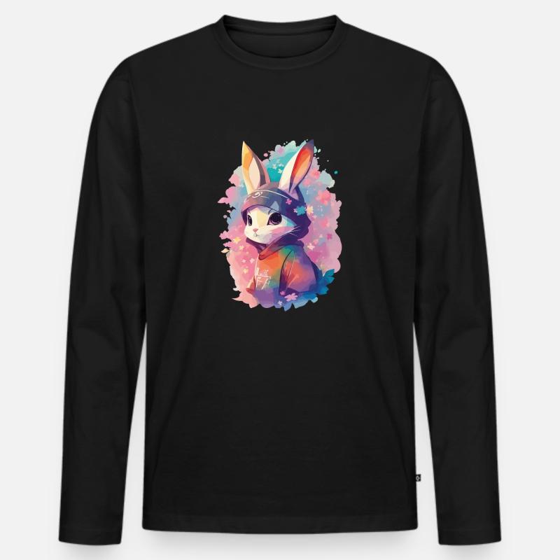 Süßes Häschen Aquarell - Männer Premium Bio Langarmshirt - Schwarz