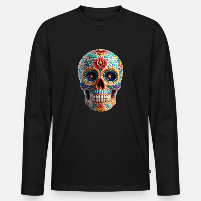 Zuckerschädel - Männer Premium Bio Langarmshirt - Schwarz