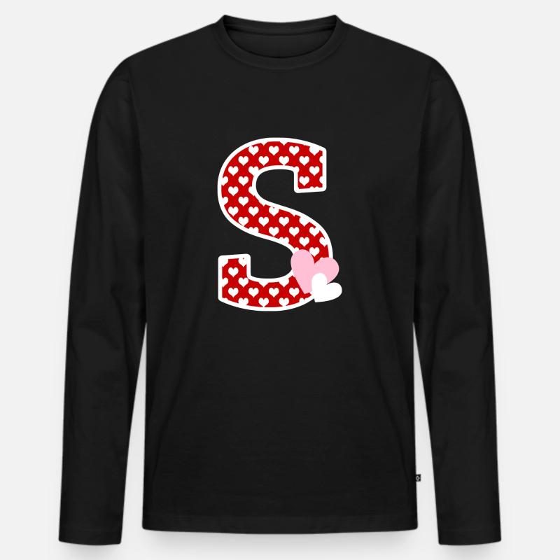 Buchstabe S Herz - Männer Premium Bio Langarmshirt - Schwarz