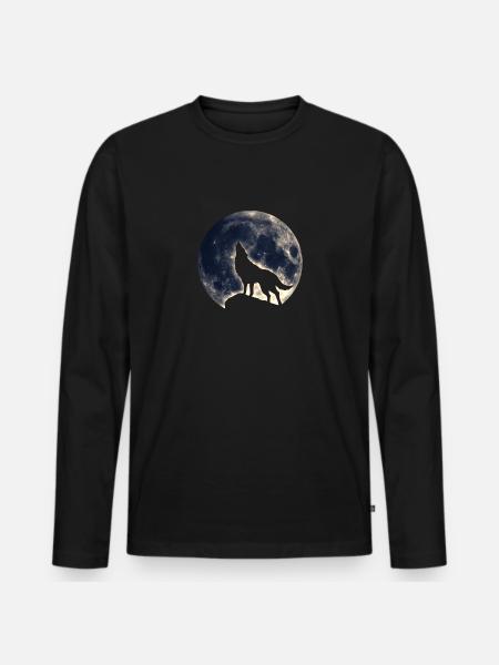 Wolf Mond - Männer Premium Bio Langarmshirt - Schwarz