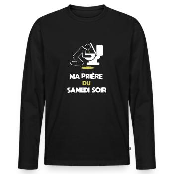 Ma prière du samedi soir Cadeau Drôle Vomi Alcool - T-shirt manches longues Premium bio Homme - noir - Devant - Nico (187cm)
