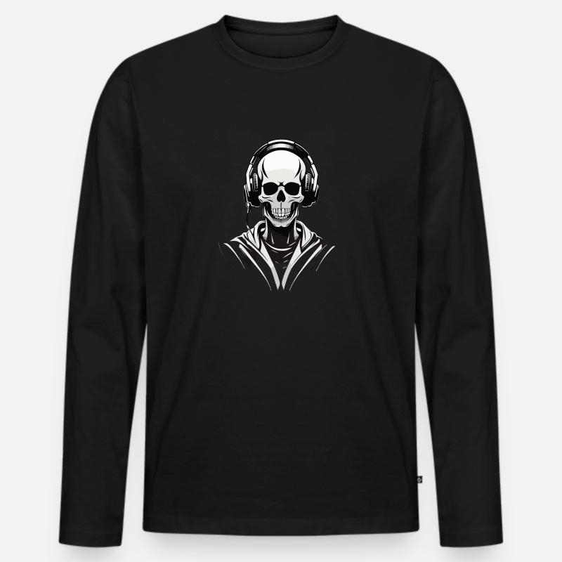 Skelleton DJ direct view - Männer Premium Bio Langarmshirt - Schwarz
