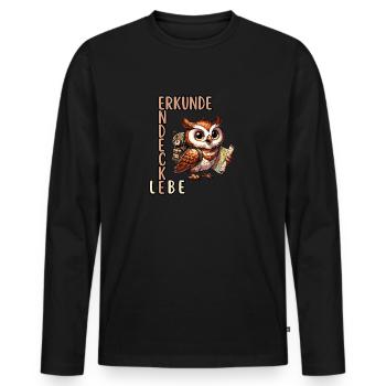 Explore, Discover, Live Owl - Men's Premium Organic Long Sleeve Shirt - black - Front - Nico (187cm)
