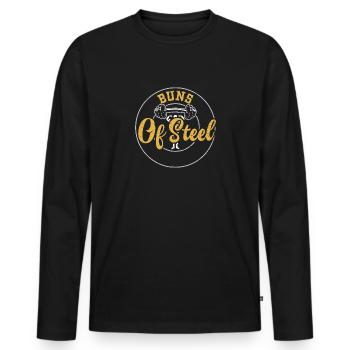 Buns Of Steel - Gym - Men's Premium Organic Long Sleeve Shirt - black - Front - Nico (187cm)