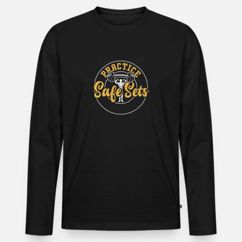 Practice Safe Sets - Gym - Männer Premium Bio Langarmshirt - Schwarz
