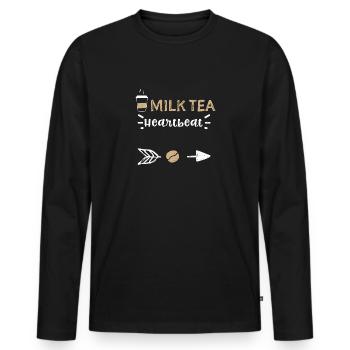Milk Tea Heartbeat - Coffee - Men's Premium Organic Long Sleeve Shirt - black - Front - Nico (187cm)