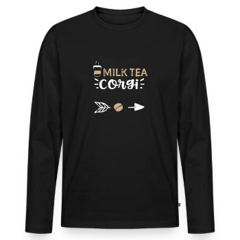 Milk Tea Corgi - Coffee - Men's Premium Organic Long Sleeve Shirt - black - Front - Nico (187cm)