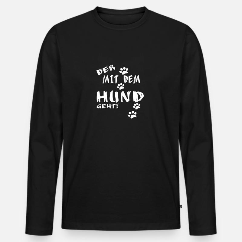 Der mit dem Hund gassi geht. - Männer Premium Bio Langarmshirt - Schwarz