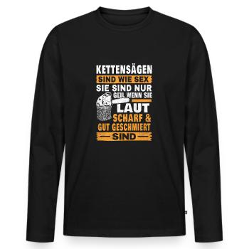 Holzfäller T-Shirt - Kettensägen sind wie sex - Männer Premium Bio Langarmshirt - Schwarz - Vorne - Nico (187cm)