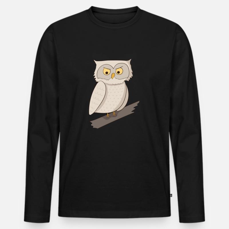 Eule Uhu Kauz - Männer Premium Bio Langarmshirt - Schwarz
