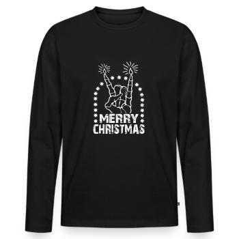 Merry Christmas Fourche avec des bougies - T-shirt manches longues Premium bio Homme - noir - Devant - Nico (187cm)