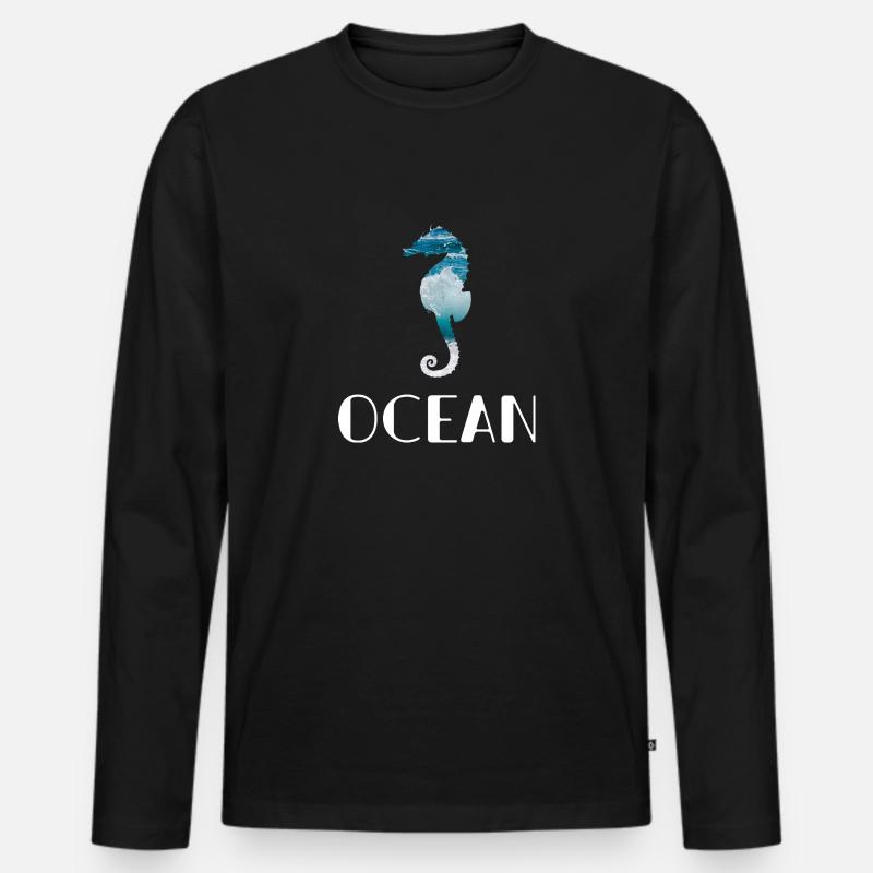 Seepferd im Meer - Männer Premium Bio Langarmshirt - Schwarz