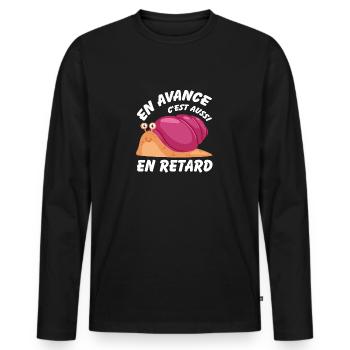 En avance c'est aussi en retard - T-shirt manches longues Premium bio Homme - noir - Devant - Nico (187cm)