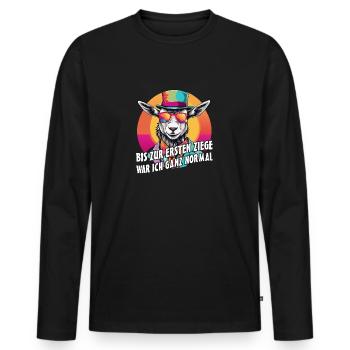 Bis zur ersten Ziege war ich ganz normal - Männer Premium Bio Langarmshirt - Schwarz - Vorne - Nico (187cm)