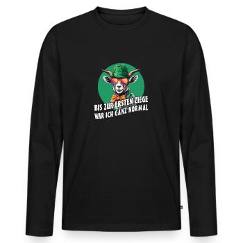 Bis zur ersten Ziege war ich ganz normal - Männer Premium Bio Langarmshirt - Schwarz - Vorne - Nico (187cm)