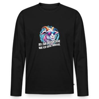 Bis zur ersten Ziege war ich ganz normal - Männer Premium Bio Langarmshirt - Schwarz - Vorne - Nico (187cm)