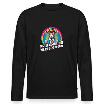 Bis zur ersten Ziege war ich ganz normal - Männer Premium Bio Langarmshirt - Schwarz - Vorne - Nico (187cm)
