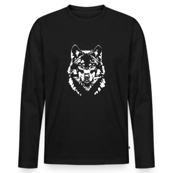 Wolf Portrait Wildtiere Wild Tiere Wölfe Wilsigns - Männer Premium Bio Langarmshirt - Schwarz - Vorne - Nico (187cm)